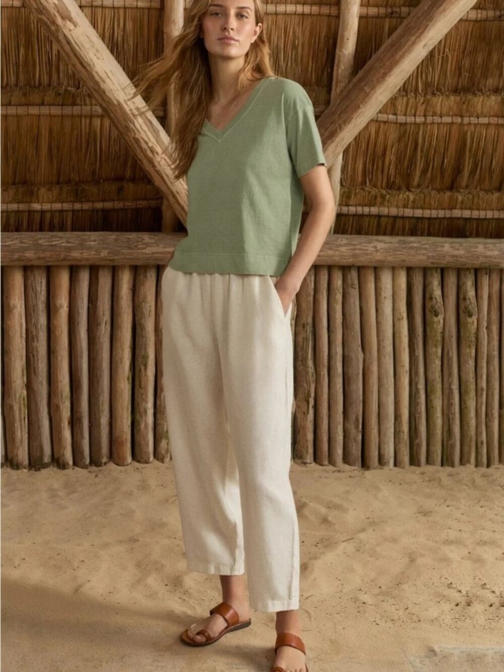 Poetry- Cropped Trousers Garment-dyed linen - light Yellow - us 12 - Picture 5 of 9